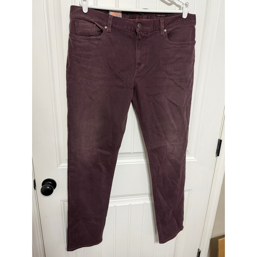 Alberto Pants Mens 38 Regular Slim Fit Burgundy 5-Pocket Trousers NEW